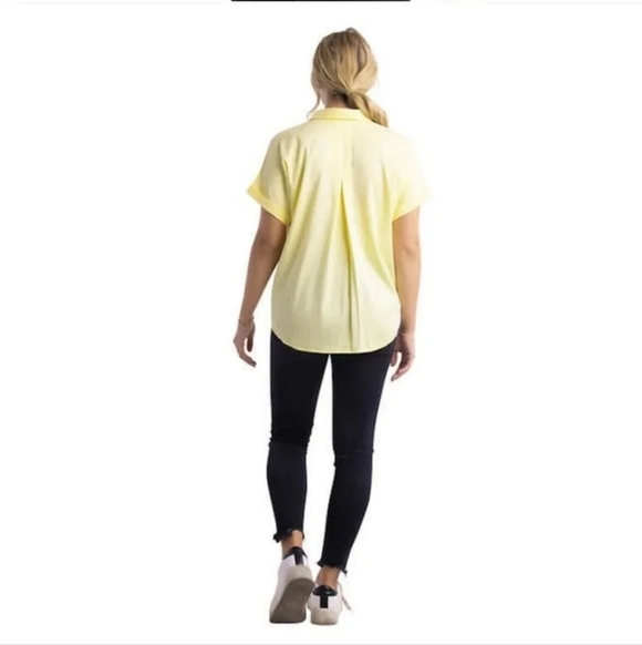 NWT Como Vintage Short Sleeved Yellow Blouse Medium Women's Button Up Shirt - Picture 2 of 15